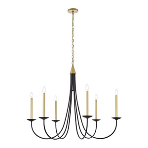 Living District Cohen 6-Light Mid-Century Metal Pendant in Black/Brass Finish