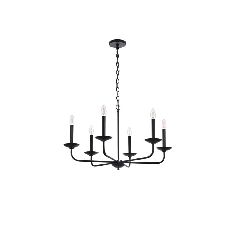 Living District Cohen 6-Light Mid-Century Metal Pendant in Black Finish