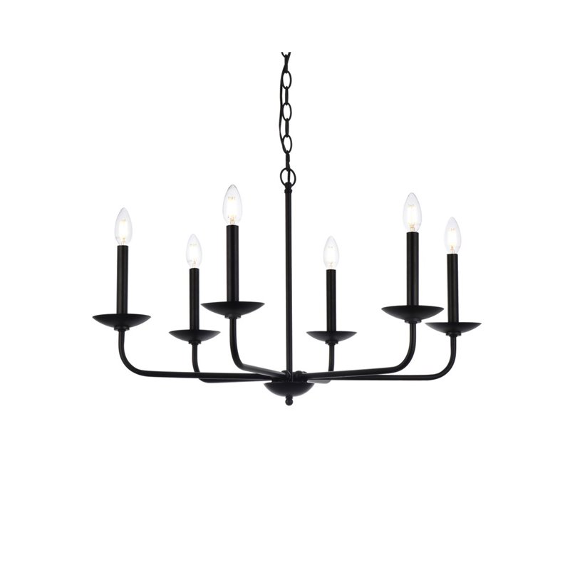 Living District Cohen 6-Light Mid-Century Metal Pendant in Black Finish