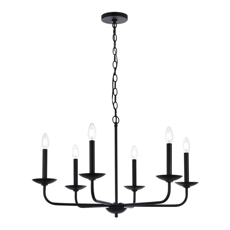 Living District Cohen 6-Light Mid-Century Metal Pendant in Black Finish