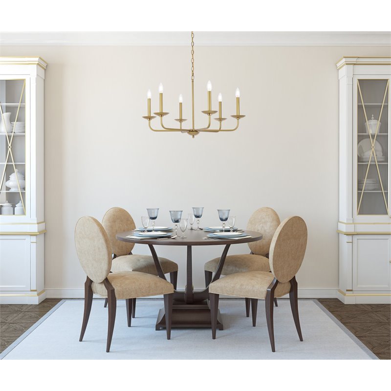 Living District Cohen 6-Light Mid-Century Style Metal Pendant in Brass Finish