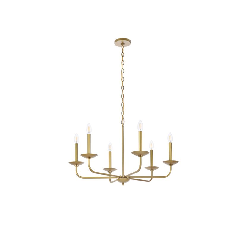 Living District Cohen 6-Light Mid-Century Style Metal Pendant in Brass Finish