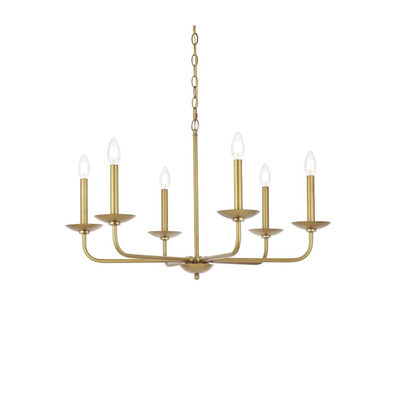 Living District Cohen 6-Light Mid-Century Style Metal Pendant in Brass Finish