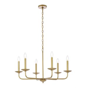 Living District Cohen 6-Light Mid-Century Style Metal Pendant in Brass Finish