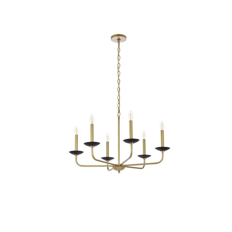 Living District Cohen 6-Light Mid-Century Style Metal Pendant in Black/Brass
