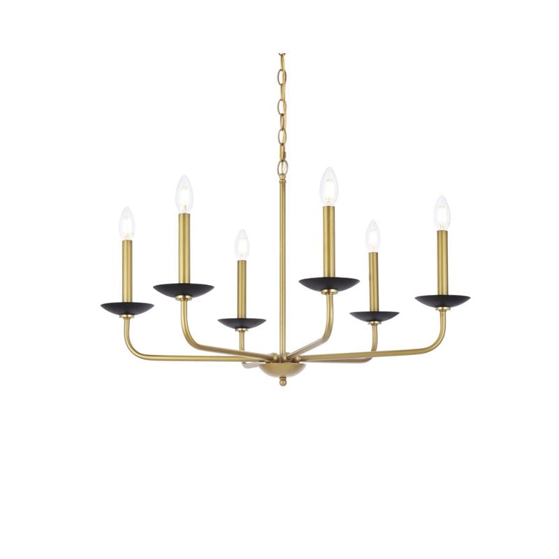 Living District Cohen 6-Light Mid-Century Style Metal Pendant in Black/Brass