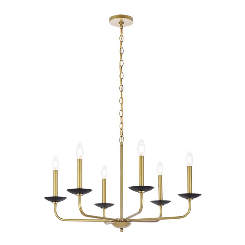 Living District Cohen 6-Light Mid-Century Style Metal Pendant in Black/Brass
