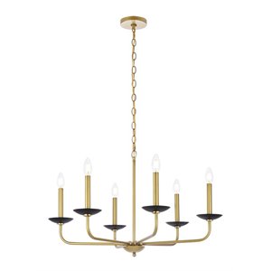 Living District Cohen 6-Light Mid-Century Style Metal Pendant in Black/Brass