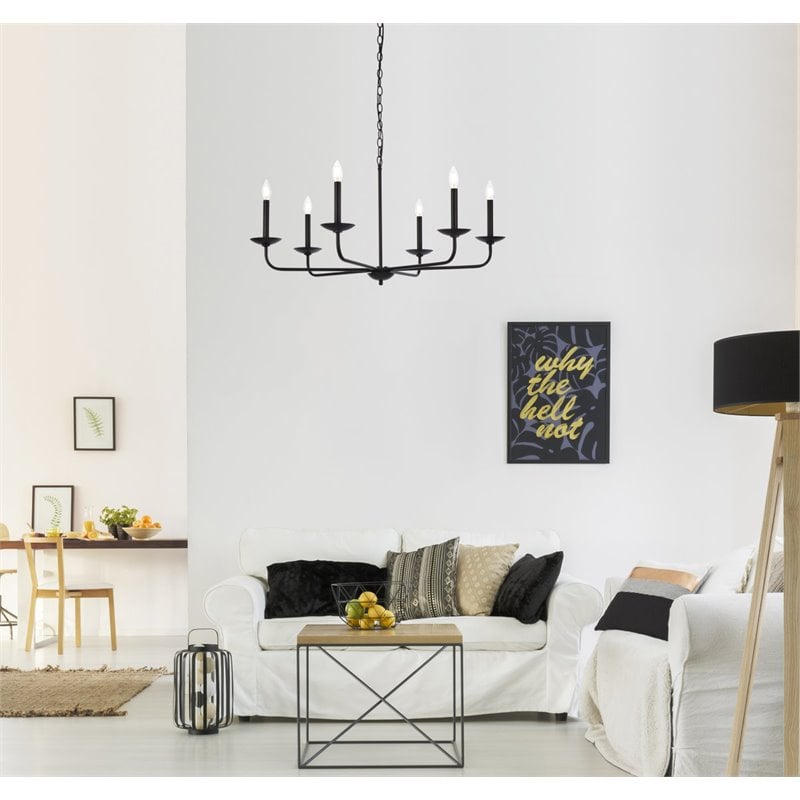 Living District Cohen 6-Light Mid-Century Style Metal Pendant in Black Finish