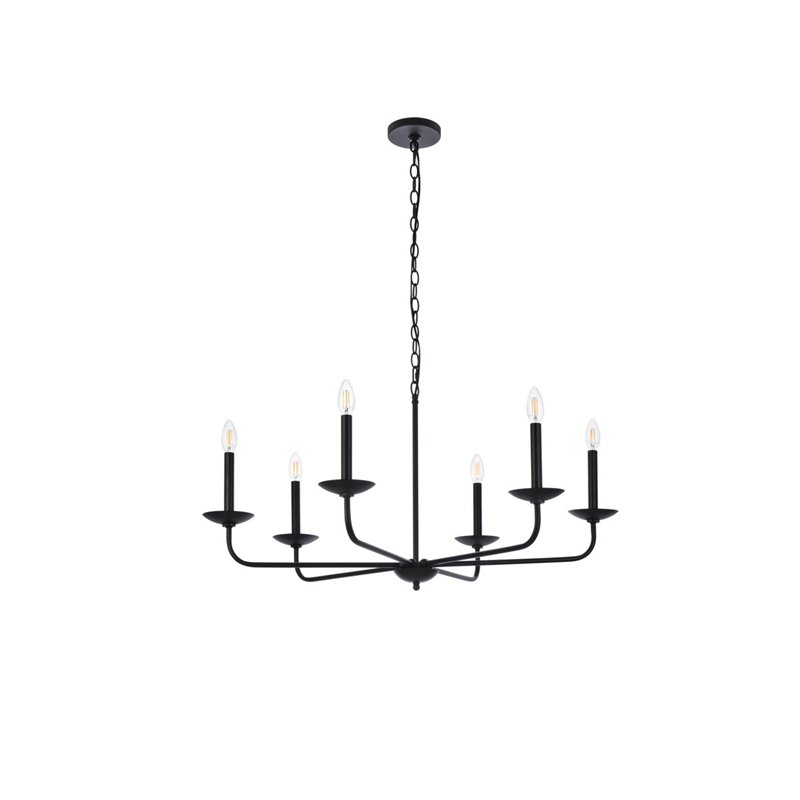 Living District Cohen 6-Light Mid-Century Style Metal Pendant in Black Finish