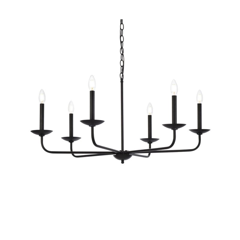 Living District Cohen 6-Light Mid-Century Style Metal Pendant in Black Finish