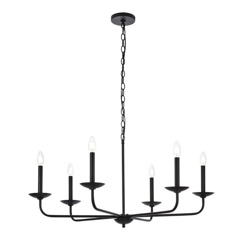 Living District Cohen 6-Light Mid-Century Style Metal Pendant in Black Finish