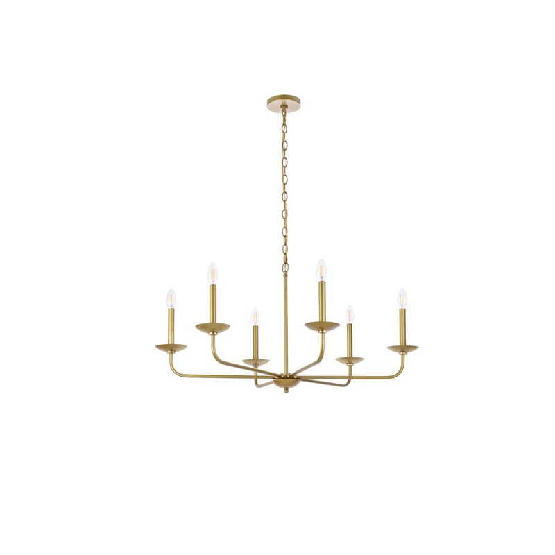 Living District Cohen 6-Light Mid-Century Style Metal Pendant in Brass