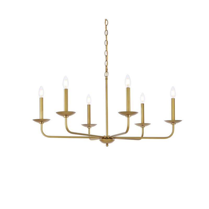 Living District Cohen 6-Light Mid-Century Style Metal Pendant in Brass