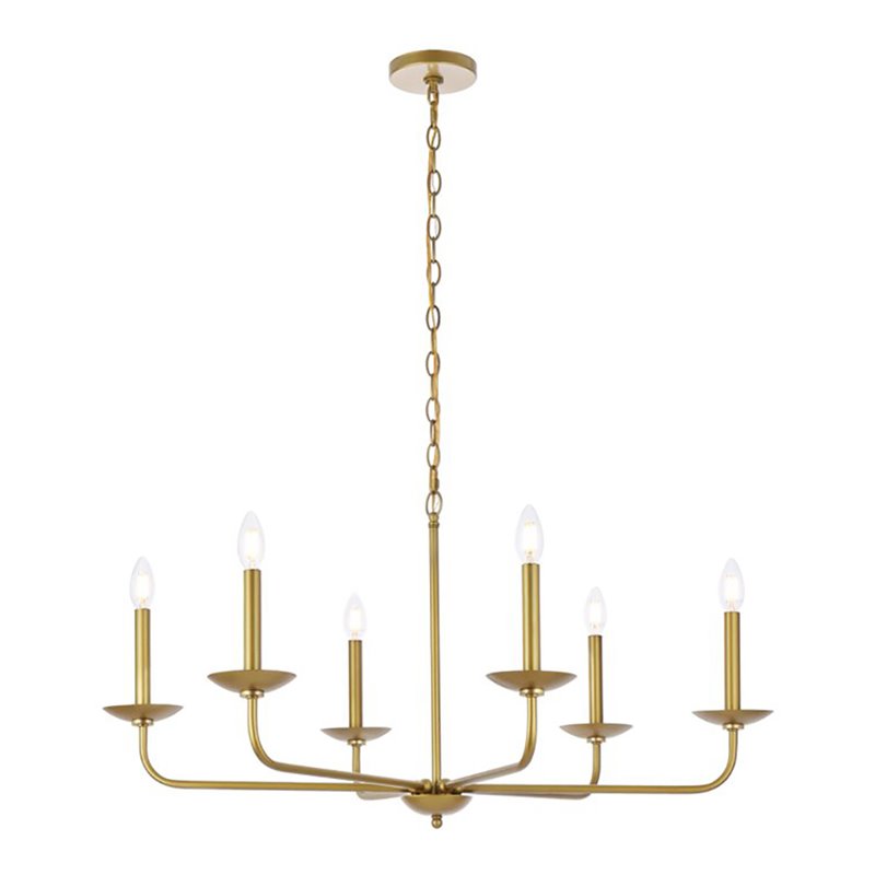 Living District Cohen 6-Light Mid-Century Style Metal Pendant in Brass