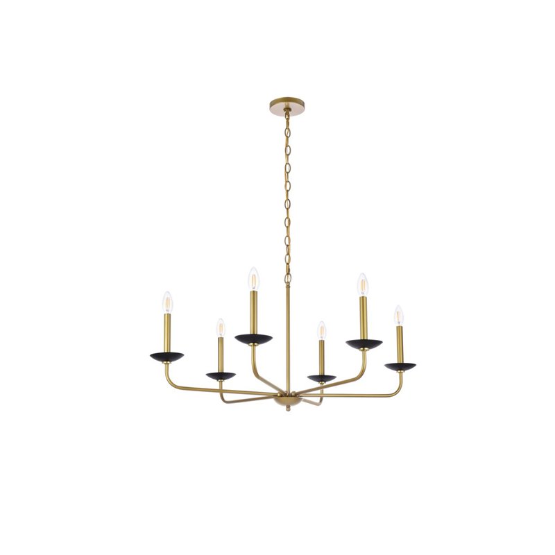 Living District Cohen 6-Light Mid-Century Style Metal Pendant in Black and Brass