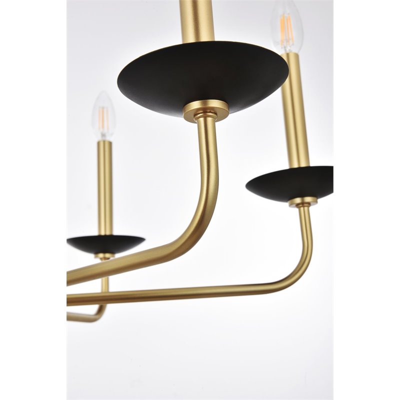 Living District Cohen 6-Light Mid-Century Style Metal Pendant in Black and Brass