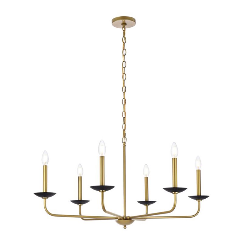 Living District Cohen 6-Light Mid-Century Style Metal Pendant in Black and Brass
