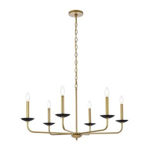 Living District Cohen 6-Light Mid-Century Style Metal Pendant in Black and Brass