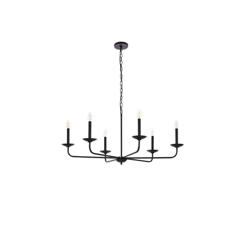 Living District Cohen 6-Light Mid-Century Style Metal Pendant in Black