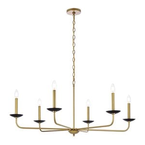 Living District Cohen 6-Light Mid-Century Metal Pendant in Black and Brass