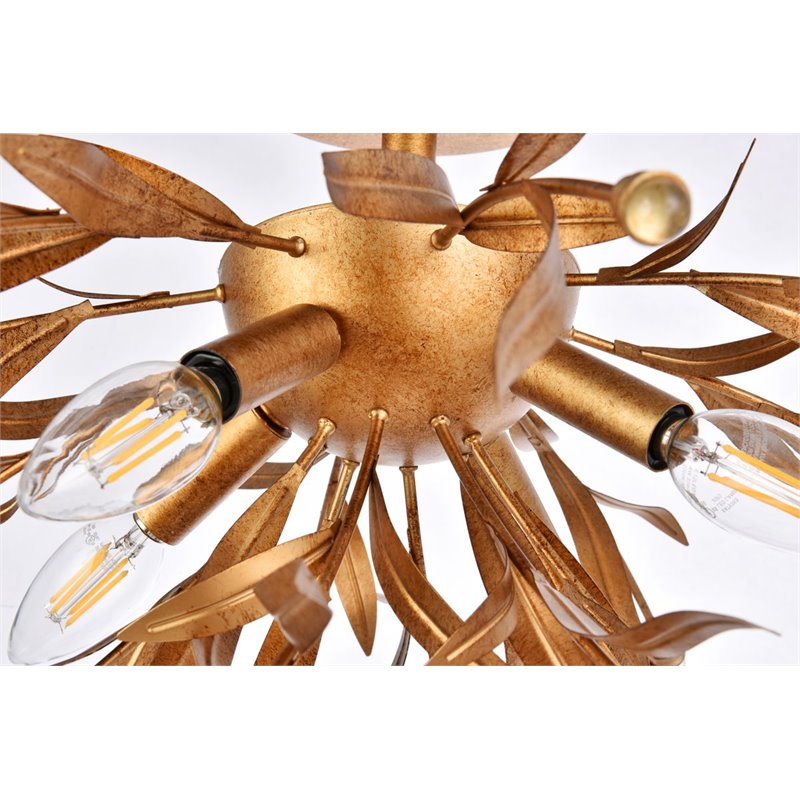 Living District Priscilla 4-Light Mid-Century Metal Flush Mount in Gold Leaf