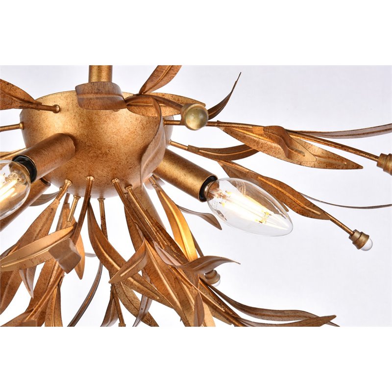 Living District Priscilla 4-Light Mid-Century Metal Flush Mount in Gold Leaf