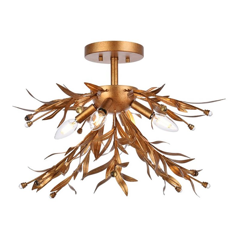 Living District Priscilla 4-Light Mid-Century Metal Flush Mount in Gold Leaf