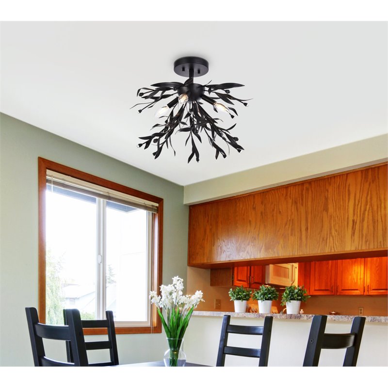 Living District Priscilla 4-Light Mid-Century Metal Flush Mount in Black