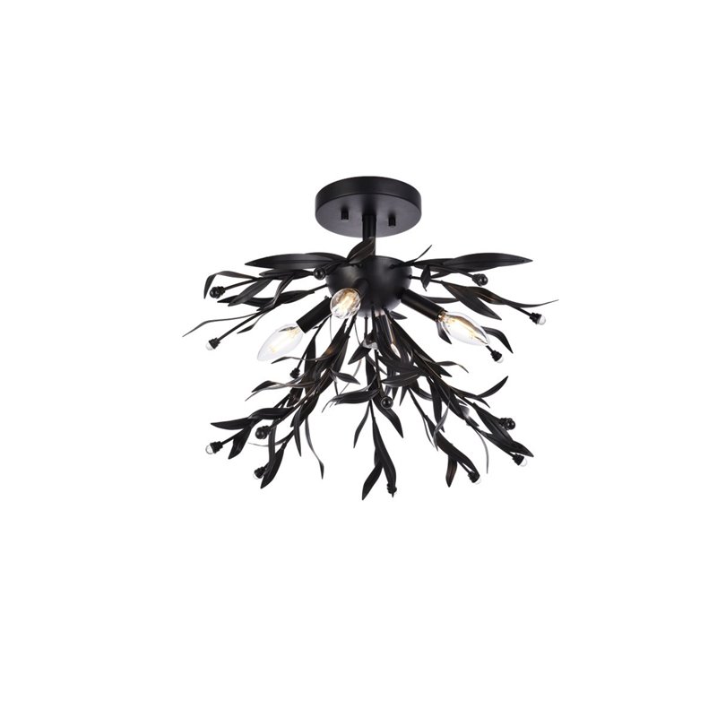 Living District Priscilla 4-Light Mid-Century Metal Flush Mount in Black