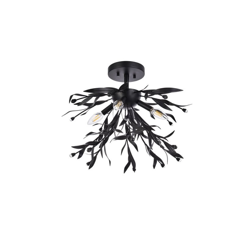 Living District Priscilla 4-Light Mid-Century Metal Flush Mount in Black