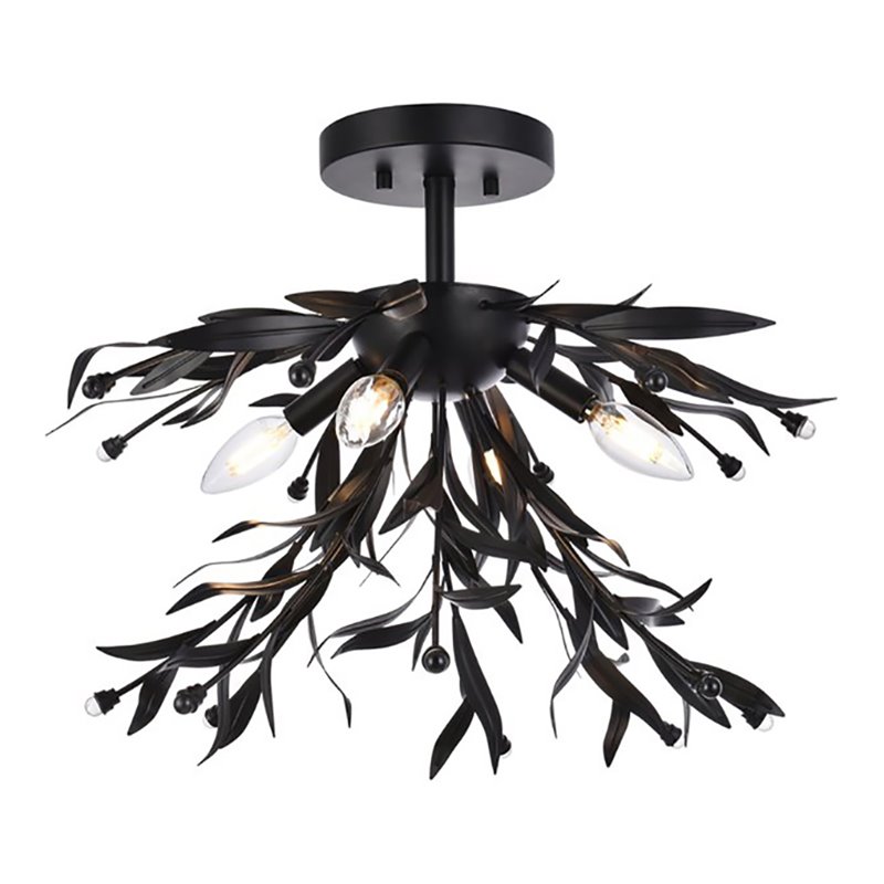Living District Priscilla 4-Light Mid-Century Metal Flush Mount in Black