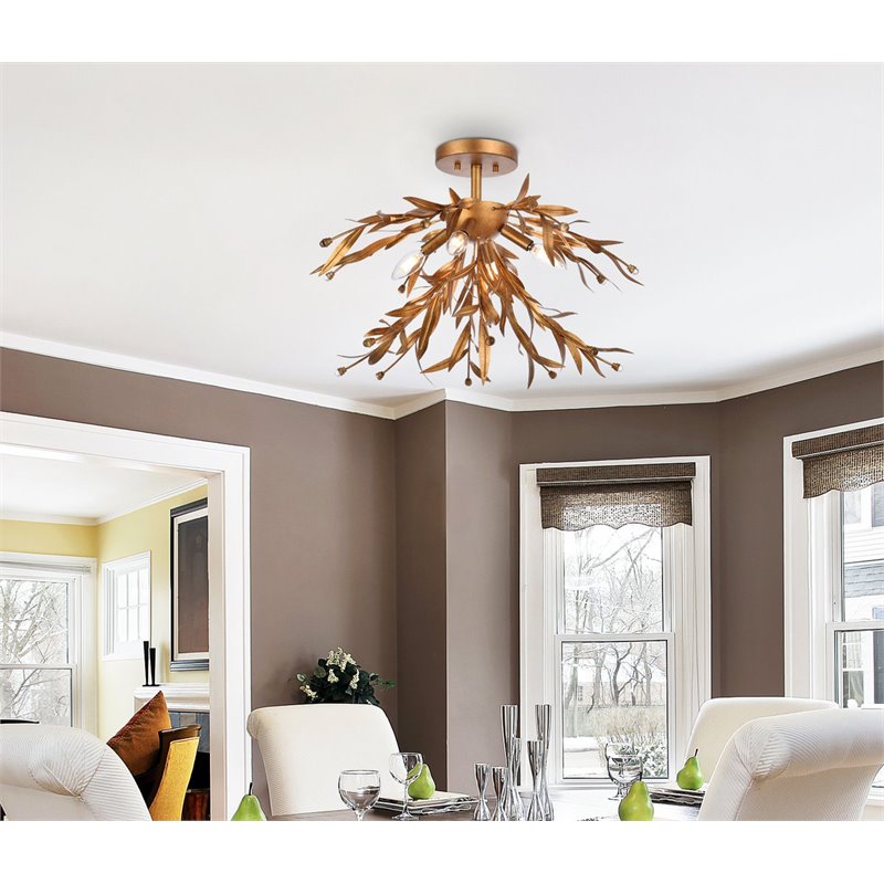 Living District Priscilla 4-Light Mid-Century Metal Flush Mount in Gold Leaf