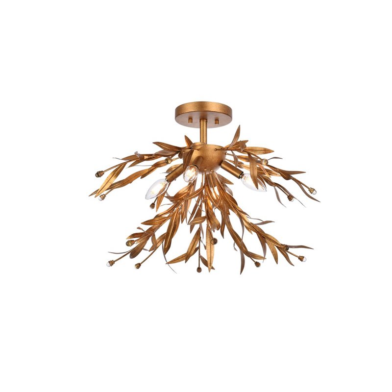Living District Priscilla 4-Light Mid-Century Metal Flush Mount in Gold Leaf