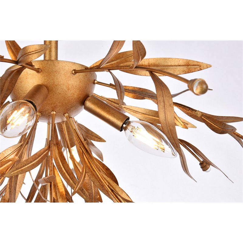 Living District Priscilla 4-Light Mid-Century Metal Flush Mount in Gold Leaf
