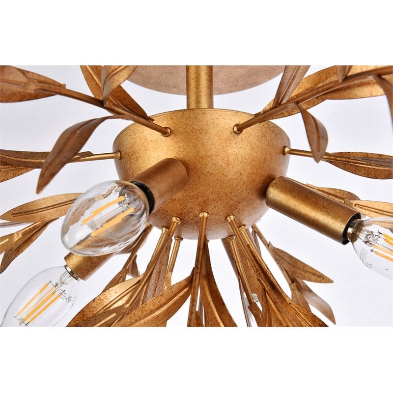 Living District Priscilla 4-Light Mid-Century Metal Flush Mount in Gold Leaf