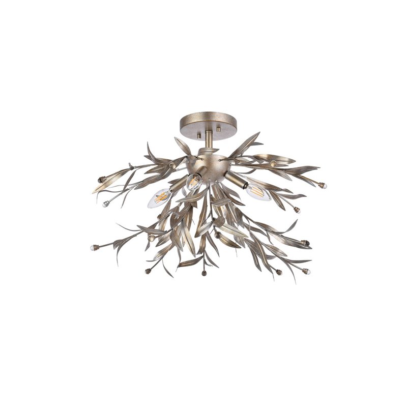 Living District Priscilla 4-Light Mid-Century Metal Flush Mount in Silver Leaf