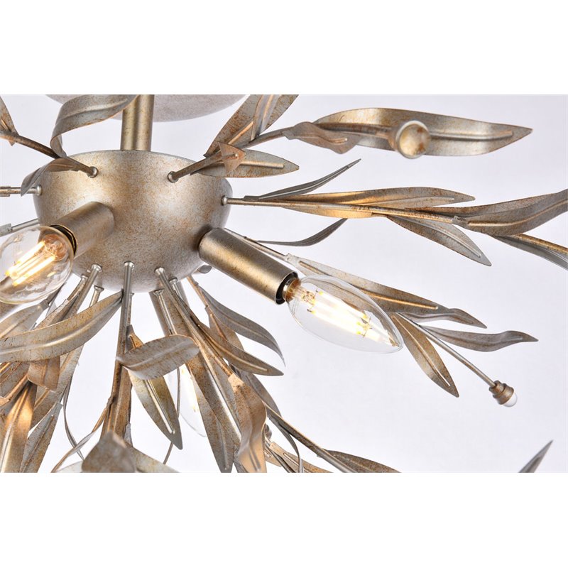Living District Priscilla 4-Light Mid-Century Metal Flush Mount in Silver Leaf