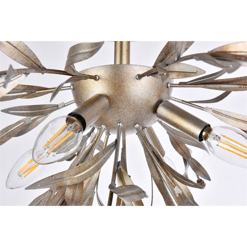 Living District Priscilla 4-Light Mid-Century Metal Flush Mount in Silver Leaf