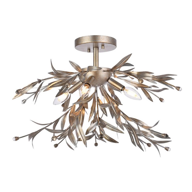 Living District Priscilla 4-Light Mid-Century Metal Flush Mount in Silver Leaf