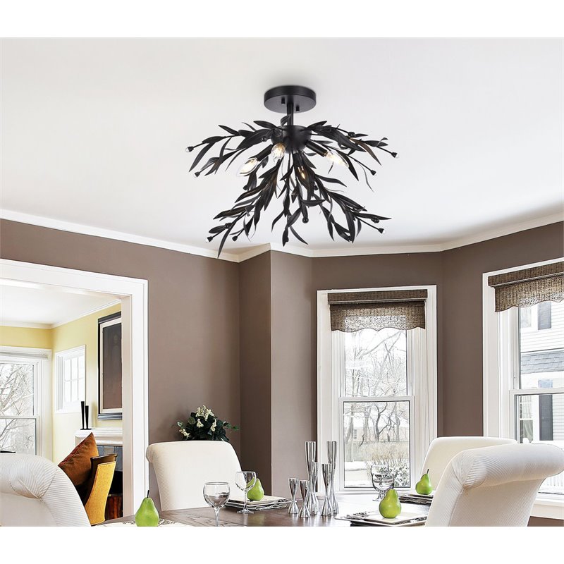 Living District Priscilla 4-Light Mid-Century Metal Flush Mount in Black