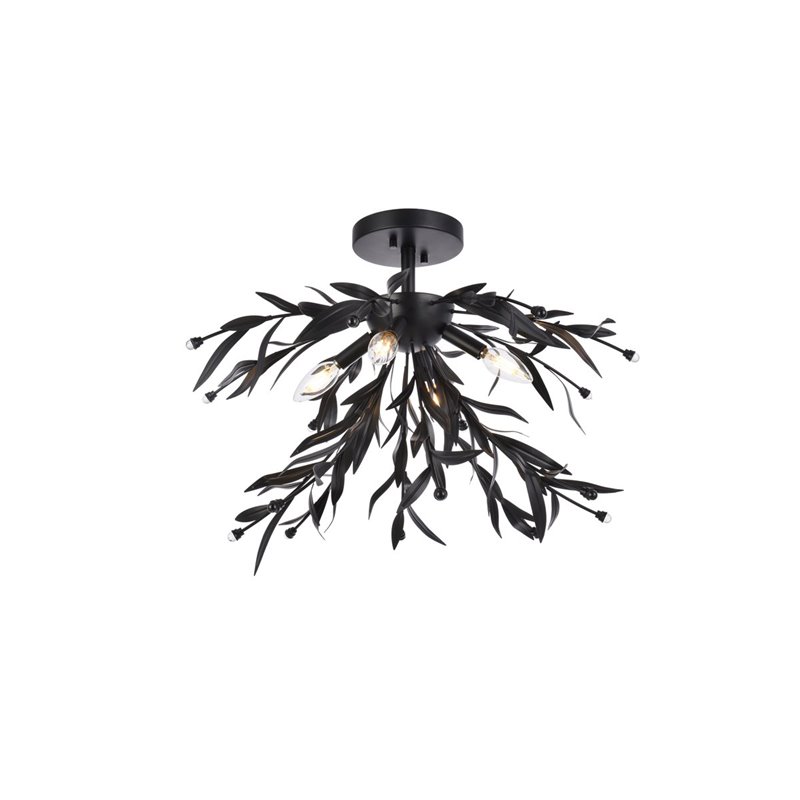 Living District Priscilla 4-Light Mid-Century Metal Flush Mount in Black