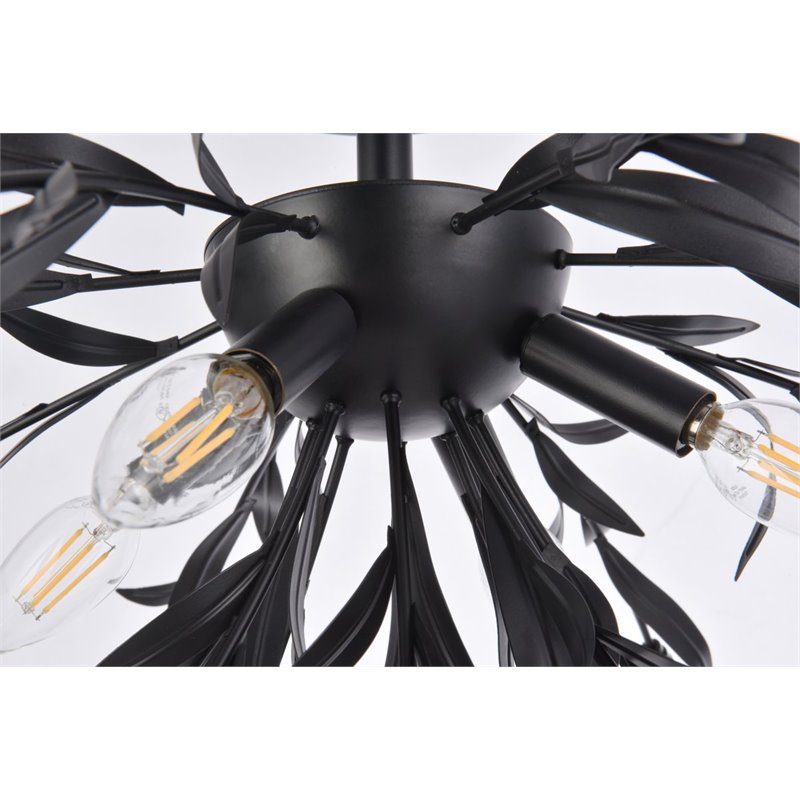 Living District Priscilla 4-Light Mid-Century Metal Flush Mount in Black