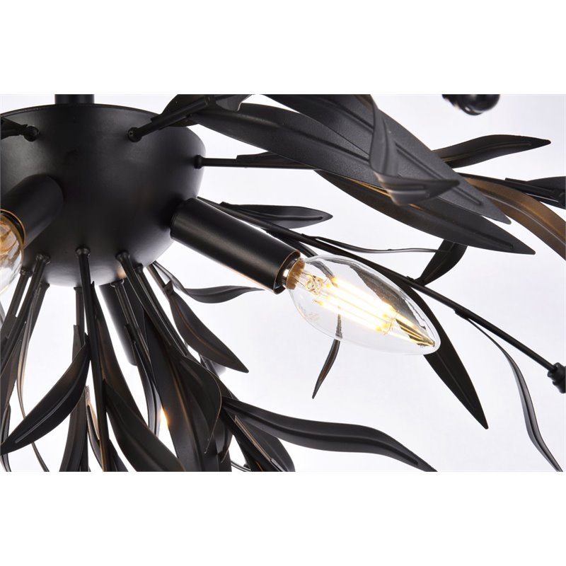 Living District Priscilla 4-Light Mid-Century Metal Flush Mount in Black