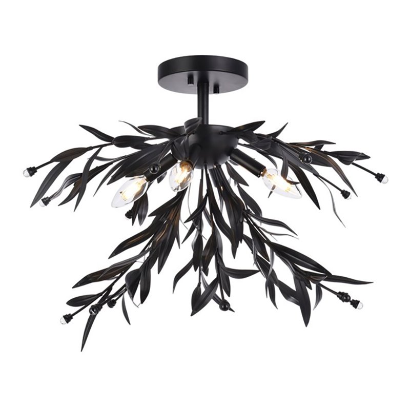 Living District Priscilla 4-Light Mid-Century Metal Flush Mount in Black