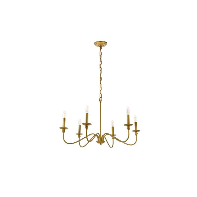 Living District Rohan 6-Light Transitional Metal Chandelier in Brass Finish