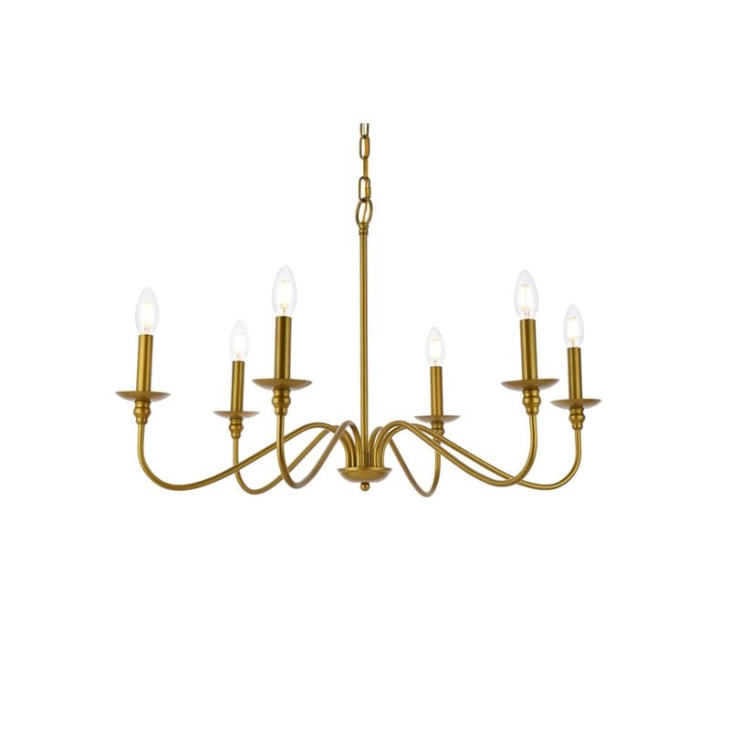 Living District Rohan 6-Light Transitional Metal Chandelier in Brass Finish