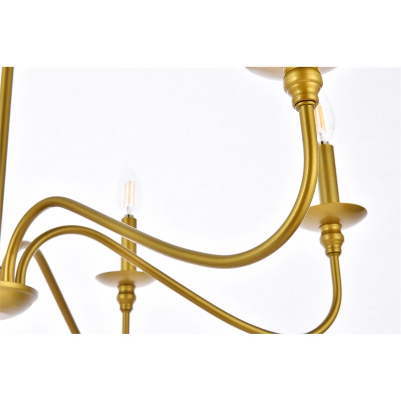 Living District Rohan 6-Light Transitional Metal Chandelier in Brass Finish