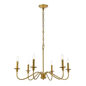 Living District Rohan 6-Light Transitional Metal Chandelier in Brass Finish