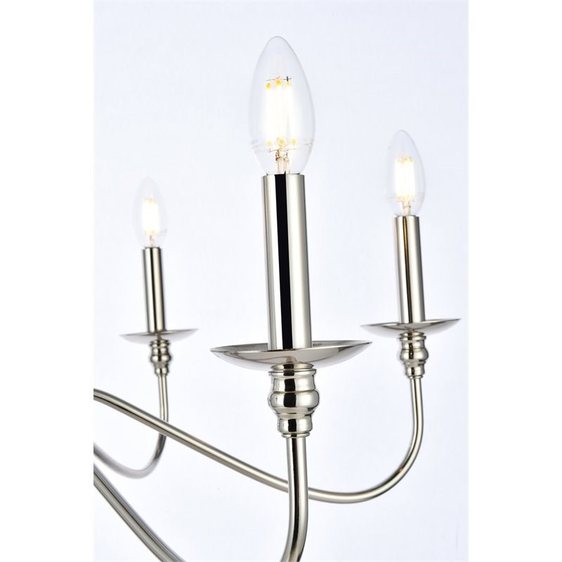 Living District Rohan 6-Light Transitional Metal Chandelier in Polished Nickel